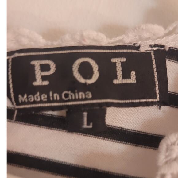 Pol striped babydoll tank lace trim racerback coastal nautical casual top L - Picture 6 of 10